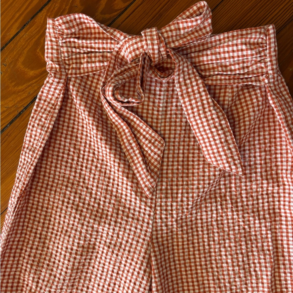 Free People Orange and White Gingham Cropped Pants